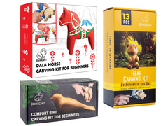 Animal Friends Set – Complete Wood Carving Kit Bundle with Comfort Bird, Bear & Dala Horse – BDIY01_02_05