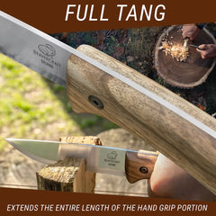 Bushcraft Knife for Camping & Outdoor – Carbon Steel Knife with Walnut Handle & Leather Sheath – BSH1 Dune