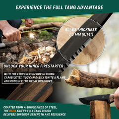 Bushcraft Knife for Outdoor & Survival – Black Oxide Coated Carbon Steel Knife with Walnut Handle & Leather Sheath – BSH4 Dusk