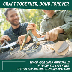 Kids Bushcraft Knife for Outdoor Activities – Beginner Camping Knife with Leather Sheath & Walnut Handle – BSH_KID