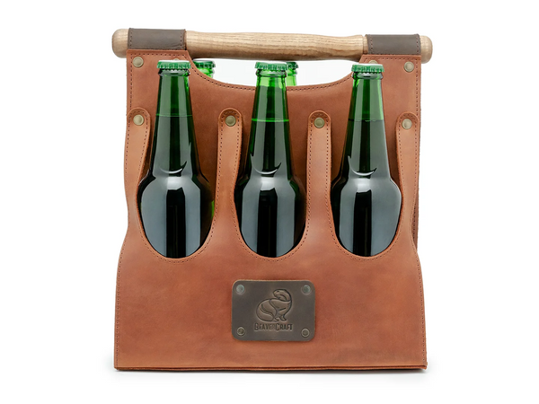 Leather Beer Carrier 6-Pack Bottle Caddy