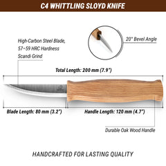 Sloyd Whittling Knife – Long Blade Wood Carving Knife for Roughing & Shaping Wood – C4