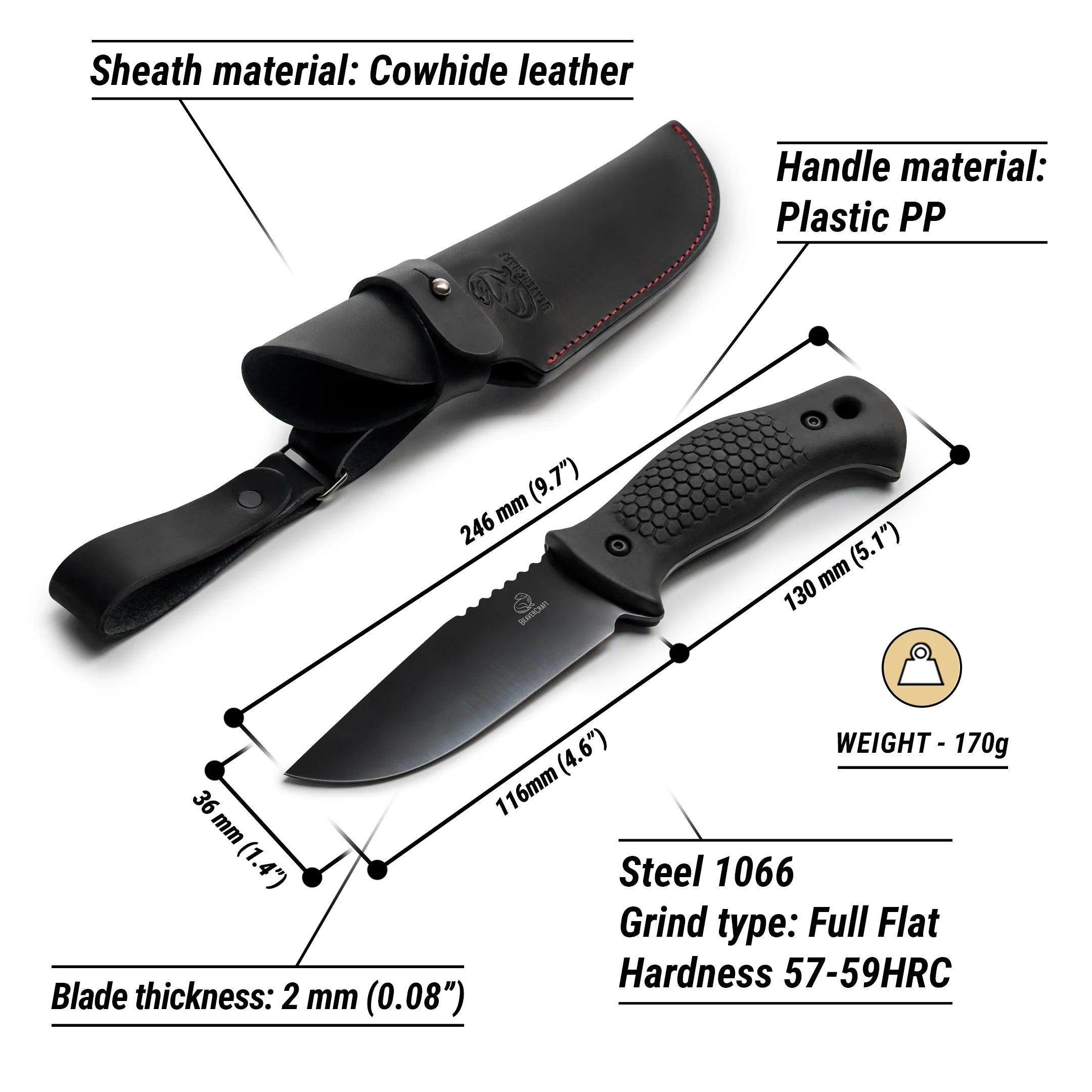 Camping Knife with Leather Sheath