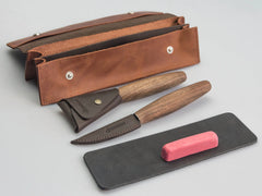 2-Piece Premium Spoon Carving Set – Walnut Handle Starter Wood Carving Knife Set in Leather Tool Case – S01X Brown