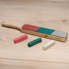 Polishing Compound Set for Leather Strops – 3 Stropping Compounds (Red, White, Green) – P03