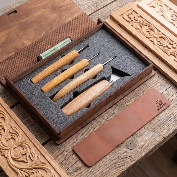 Chip Carving Knife Set in Book Case, 4 pcs