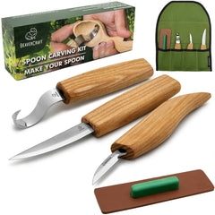 Left-Handed 3-Piece Spoon Carving Set – Wood Carving Knife Set in Tool Roll – S13L