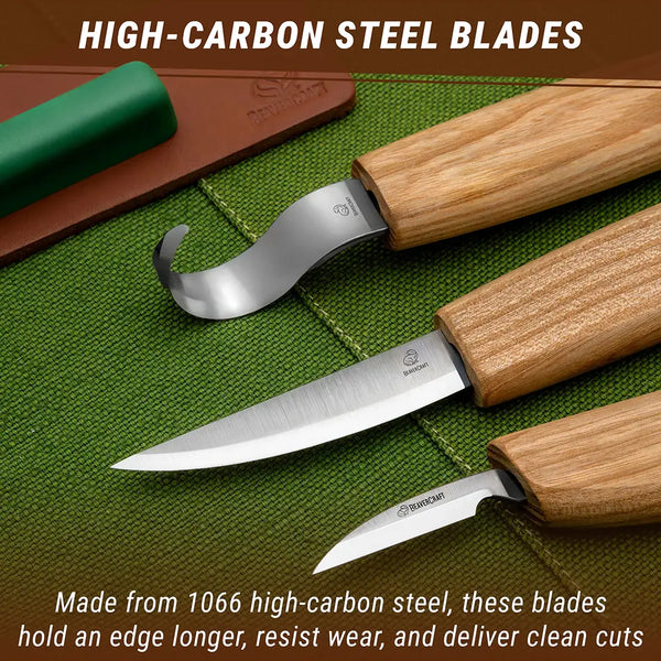 Spoon Carving Knife Set in Tool Roll, 3 pcs