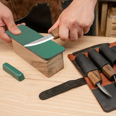 3-Piece Premium Spoon Carving Knife Set – Walnut Handle Wood Carving Knives in Leather Tool Case – S13X