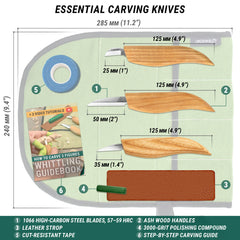 3-Piece Starter Wood Carving Set – Wood Carving Knives in Tool Roll – S15