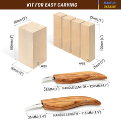 2-Piece Starter Wood Carving Knife Set – Wood Carving Kit with Basswood Blocks – S16