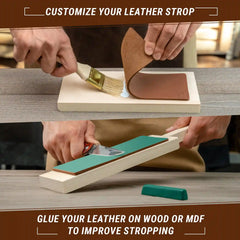 Leather Strop for Knife Sharpening – Double-Sided Leather Strop with Polishing Compound – LS2P1