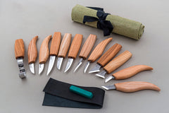 Left-Handed 12-Piece Wood Carving Knife Set – Extended Wood Carving Set in Tool Roll – S10L