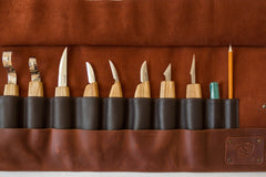 Leather Tool Storage Roll – 8-Slot Leather Roll-Up Tool Organizer – TR8X