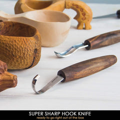 3-Piece Premium Spoon Carving Set – Walnut Handle Wood Carving Tools in Leather Case – S14X