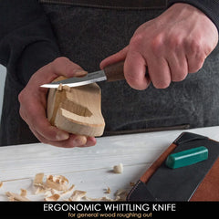 3-Piece Premium Spoon Carving Set – Walnut Handle Wood Carving Tools in Leather Case – S14X