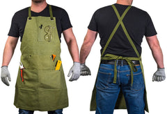 Adjustable Green Canvas Work Apron – Durable Workshop & Craft Apron / AP1
