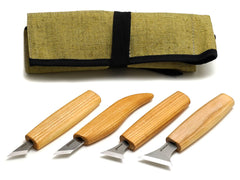 4-Piece Chip Carving Knife Set – Wood Carving Set for Wood Decorating in Tool Roll – S05