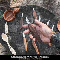 9-Piece Premium Wood Carving Tool Set – Walnut Handle Wood Carving Knives in Leather Tool Bag – S50X