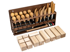 Left-Handed 20-Piece Wood Carving Tool Set – Large Wood Carving Kit with Basswood Blocks & Tool Storage Rack – S57L