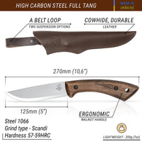 Bushcraft Knife Dune – Carbon Steel, Leather Sheath