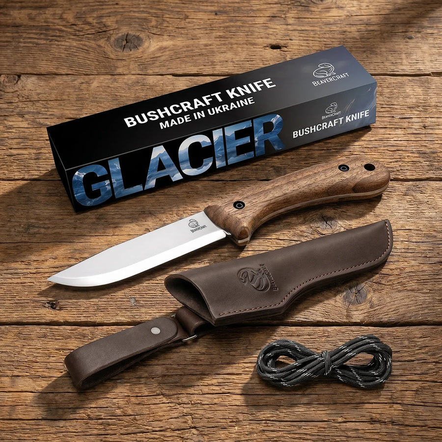 Bushcraft Knife Glacier – Carbon Steel, Leather Sheath