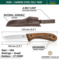 Bushcraft Knife Glacier – Carbon Steel, Leather Sheath