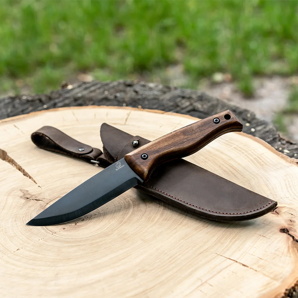 Bushcraft Knife Nightfall – Black Oxide, Leather Sheath