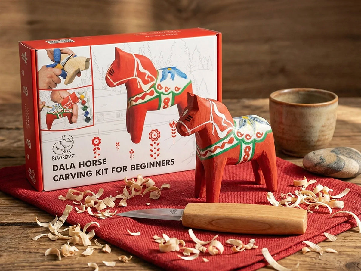 Dala Horse Carving Kit – Complete Starter Whittling Kit for Beginners, Kids & Adults – DIY02
