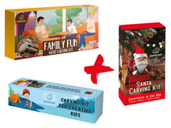 Holiday Fun Set – Complete Wood Carving Kit Bundle with Santa, Family Fun & Spruce Tree – BDIY06_08_09