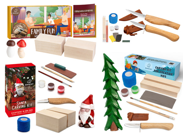 Holiday Carving Trio – Santa, Tree & Mushroom