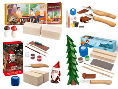 Holiday Fun Set – Complete Wood Carving Kit Bundle with Santa, Family Fun & Spruce Tree – BDIY06_08_09