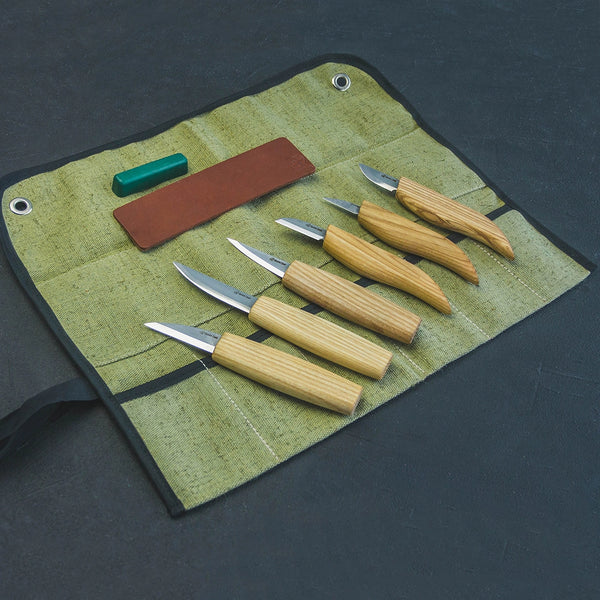 Wood Carving Knife Set in Tool Roll, 6 pcs