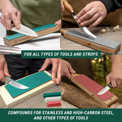 Polishing Compound Set for Leather Strops – 3 Stropping Compounds (Red, White, Green) – P03