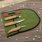 Left-Handed Spoon Carving Knife Set in Tool Roll, 3 pcs