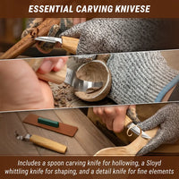 Left-Handed Spoon Carving Knife Set in Tool Roll, 3 pcs