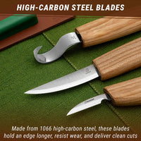 Left-Handed Spoon Carving Knife Set in Tool Roll, 3 pcs