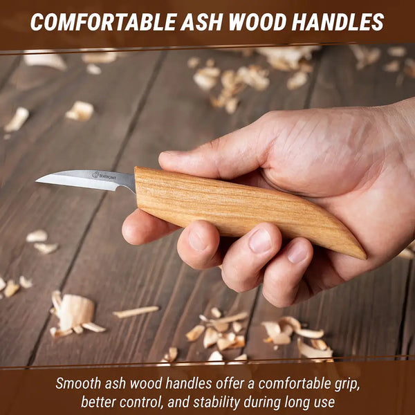 Left-Handed Spoon Carving Knife Set in Tool Roll, 3 pcs