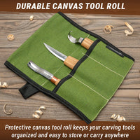 Spoon Carving Set with Gouge in Tool Roll, 3 pcs