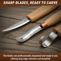 Spoon Carving Set with Gouge in Tool Roll, 3 pcs