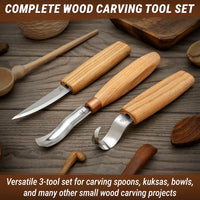Spoon Carving Set with Gouge in Tool Roll, 3 pcs
