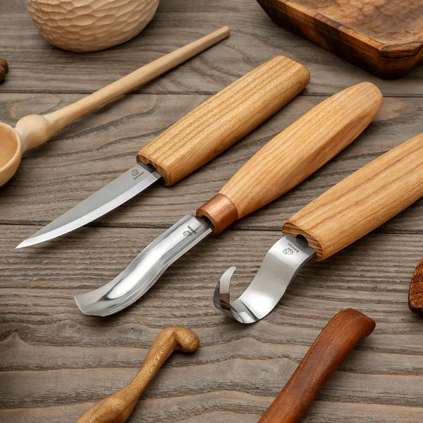 Spoon Carving Set with Gouge in Tool Roll, 3 pcs