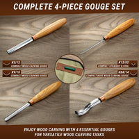 Gouge & V-Tool Set with Bent Gouge, 4 pcs