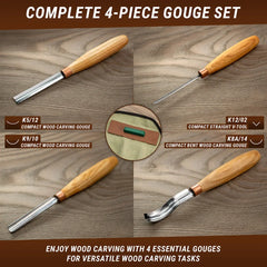 4-Piece Wood Carving Tool Set – Wood Carving Gouge Chisel Set in Tool Roll – SC01