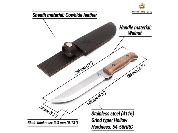Tactical Knife with Leather Sheath