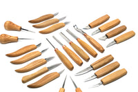 S70 – Erweitertes Holzschnitzset - Messer, Meißel, Hohleisen und Schärfzubehör (incl.Werkzeughalter)