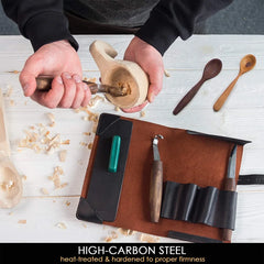3-Piece Premium Spoon Carving Set – Walnut Handle Wood Carving Tools in Leather Case – S14X