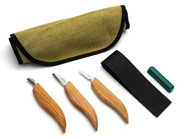 Wood Carving Knife Set in Tool Roll, 3 pcs