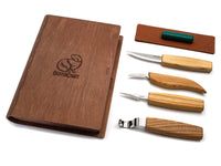 Left-Handed Wood & Spoon Carving Knife Set in Book Case, 4 pcs