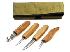 4-Piece Wood Carving Knife Set  – Whittling, Detail & Spoon Carving Knives Set in Tool Roll – S09